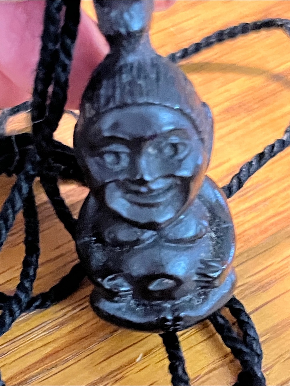 Vintage Coco Joe’s Laki Menehune Black Lava Resin Tiki Pendant Necklace Hawaii